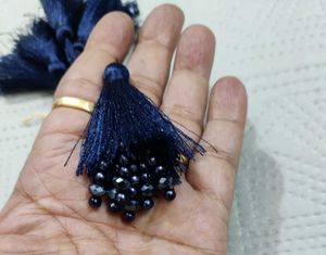 Deep Blue Double Tassel Silk And Bea
