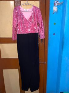 Sparkly Pink Sequin Long Sleeve Maxi Dress