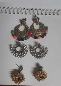 Set of 3 Multi-Color &amp; Pearl Earring Se