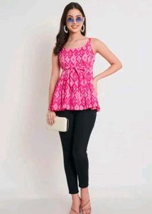 Pink Abstract Print Sleeveless Top