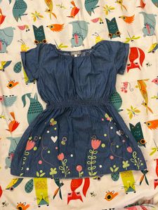 Imported Denim Dress with Floral Print