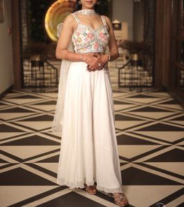 Stunning White Lehenga with Floral Blouse