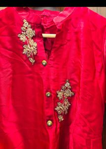 Red Kurta Set with Skirt and Dupatta