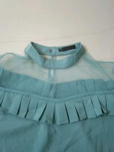 Sheer Neck Pleated Top