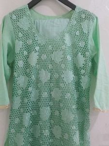 Elegant Mint Green Chikankari Kurta with matching