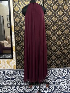 Elegant Burgundy Halter Neck Gown