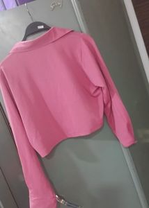 peach and panda Cropped Button-Up Shirt