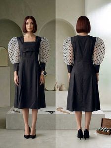 Chic Black Polka Dot Puff Sleeve Dress(XS)