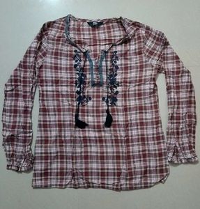 Plaid Tunic Top with Embroidery