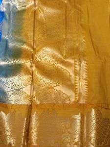 Blue Silk Saree with Gold Border