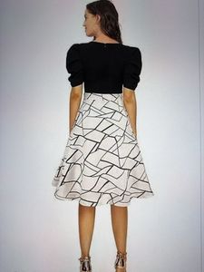 DHUNKI Black &amp; White Knee Length Dress| Size XS