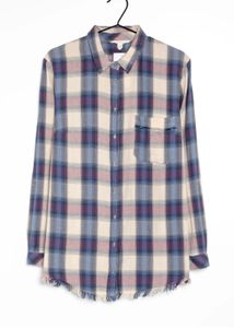 Espirit Frayed Hem Checked Blue Shirt Size S