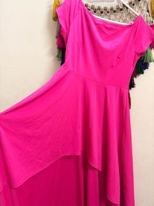 Vibrant Pink Off-Shoulder Maxi Dress