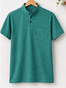 WESTSIDE Men's Teal Band Collar T-Shirt