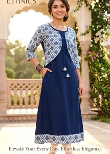 Elegant Blue Kurta with Printed Jacket