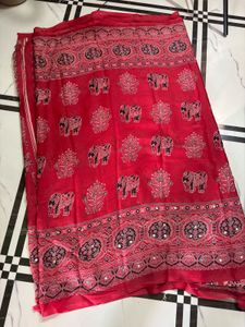 Mirror work Elephant Print Saree with blouse