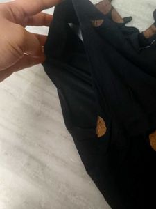 Black Sleeveless Kurta with Brown Motifs