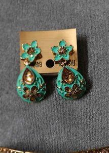 Stunning Teal &amp; Gold Choker Necklace Set