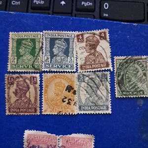 7 Vintage British India Postage Stamps Collection