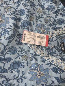 Blue Floral Print Kurta with Sequins