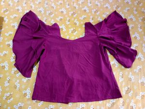 Maroon Ruffle Sleeve Crop Top