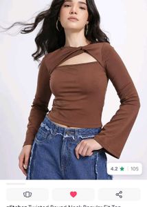 GLITCHEZ Brown Twisted Neck Cutout Top