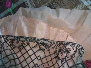 Peach &amp; Black Embroidered Anarkali Gown with dupat