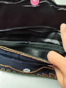 Beaded Black &amp; Gold Clutch Bag