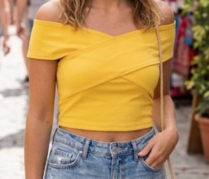 Yellow Off-Shoulder Crop Top