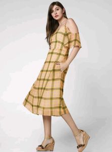 Vero Moda Women Checked Yellow &amp; Green Dress (S)