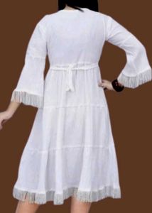 Elegant White Tiered Kurta with Tassels