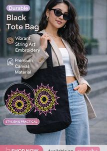 Stylish Black Tote Bag with Vibrant Embroidery