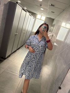 Blue &amp; White Printed Midi Dress