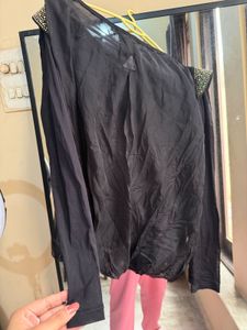 Sparkling Black Long Sleeve Blouson PArtyTop