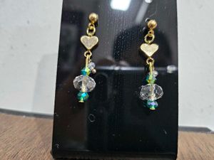 Handmade Heart Drop Earrings with Crystal Beads