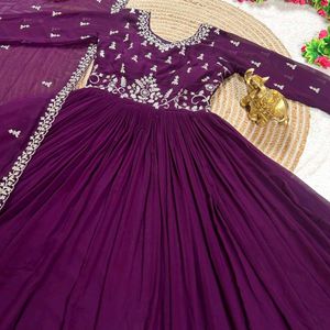 Red Embroidered Anarkali  Set