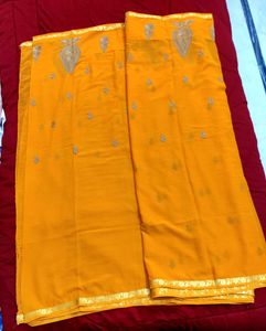 Elegant Orange Pure Chiffon Saree✨