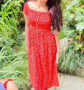Chic Red Floral Midi Dress