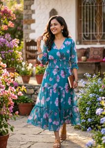 Floral Print Tiered Midi Dress