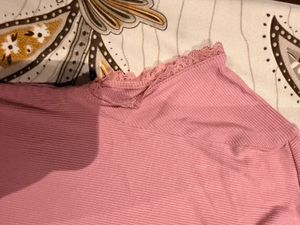 Pink Lace Trimmed T-Shirt H&amp;M
