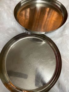 2 heavy steel dinner plates