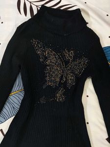 Black Butterfly Turtleneck Sweater