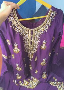 Purple Embroidered stylish kurti and skirts outfit