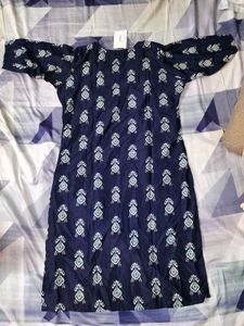 Brand New Navy Blue Ikat Print Straight Kurti