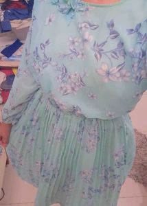 Korean Style Pleated Floral Dress