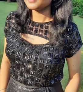 Sequin Black Keyhole Top