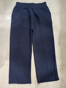 Ribbed Dark Grey Wide-Leg Trousers