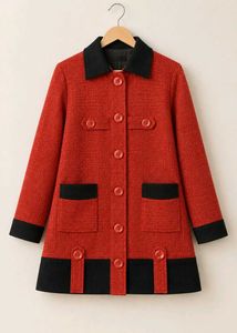 Chic Red Tweed Jacket with Black Accents