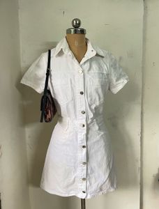 White Denim Button-Up Dress