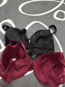 Maroon Lace &amp; Black Push-Up Bras